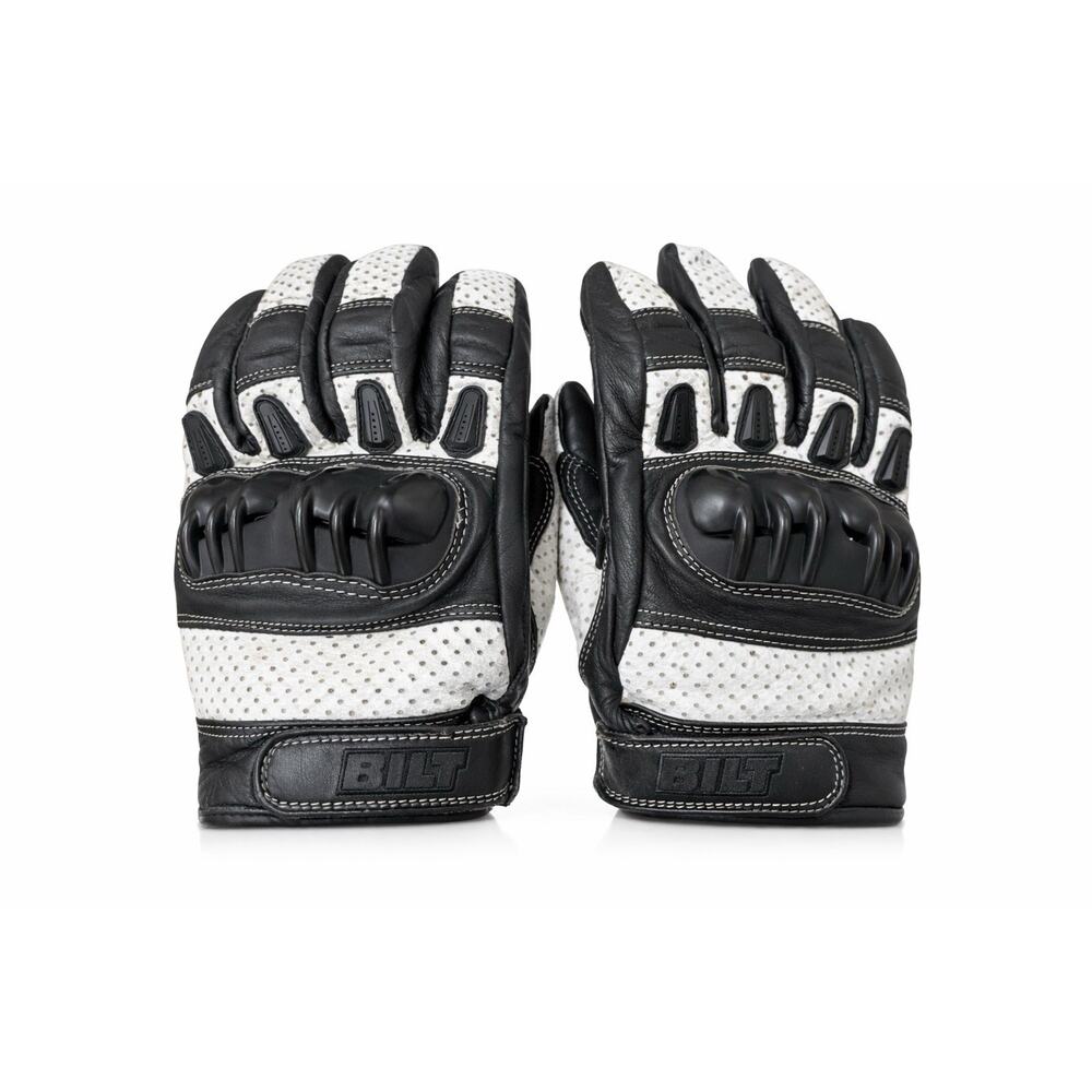 BILT Motorcycle Gloves Mens Large Black White Leather Armored Riding